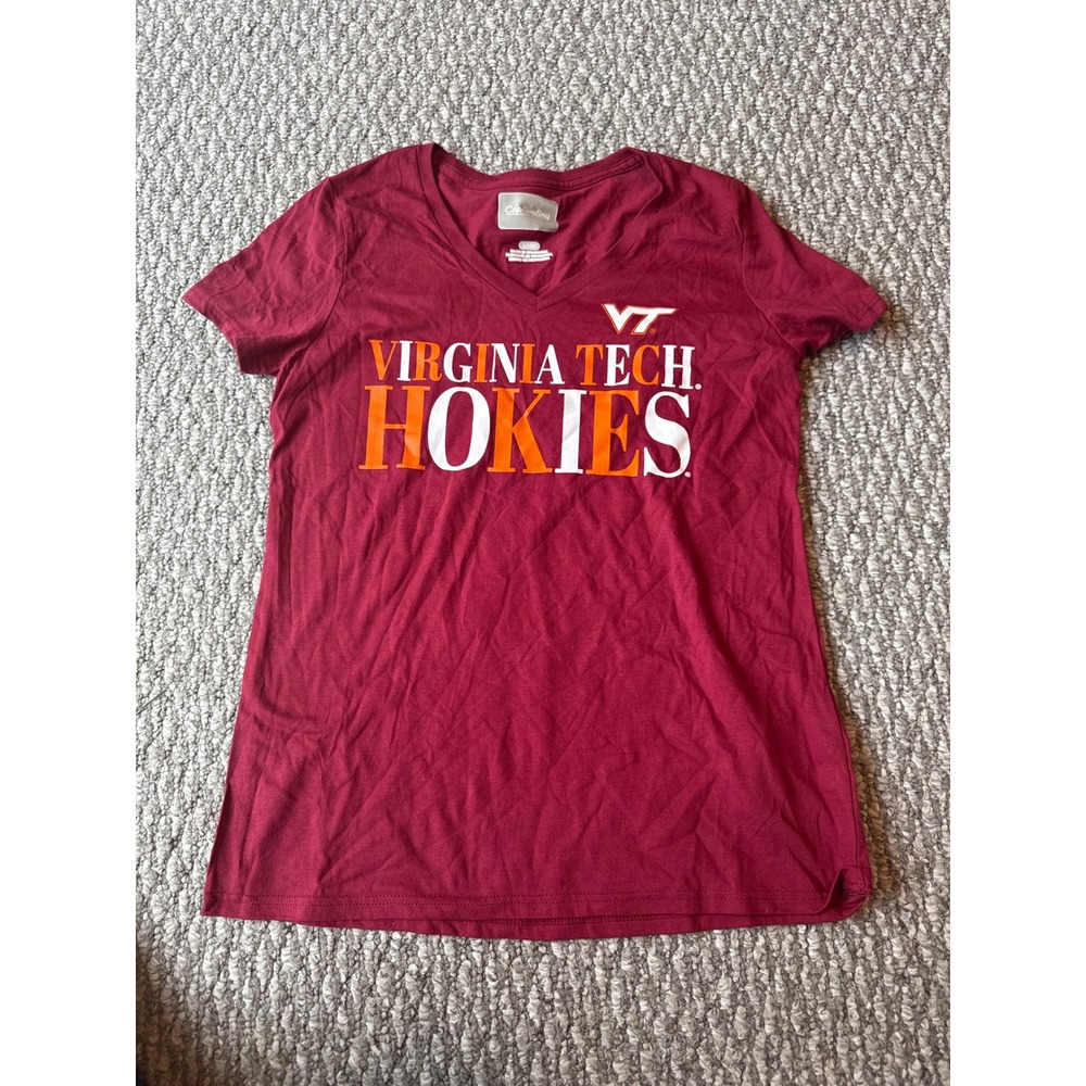 Captivating Virginia Tech Hokies Womens V-Neck Graphic T-Shirt Maroon Small NWOT